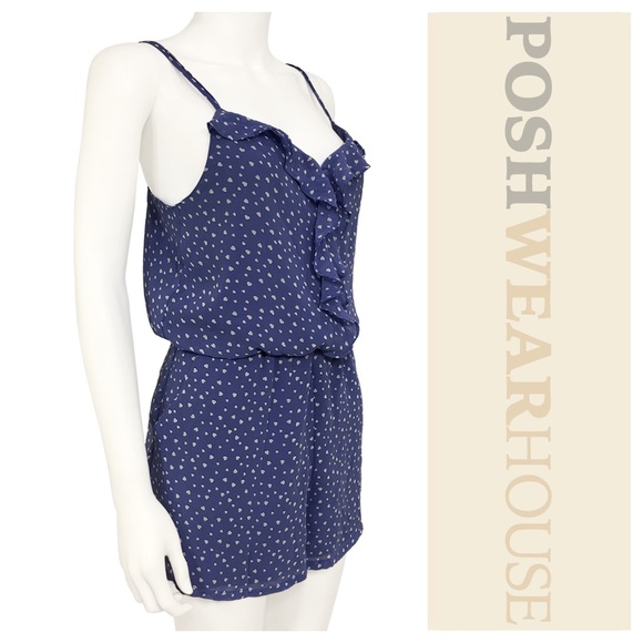 Pants - Blue & Off White Sheer Sheath Shorts Romper